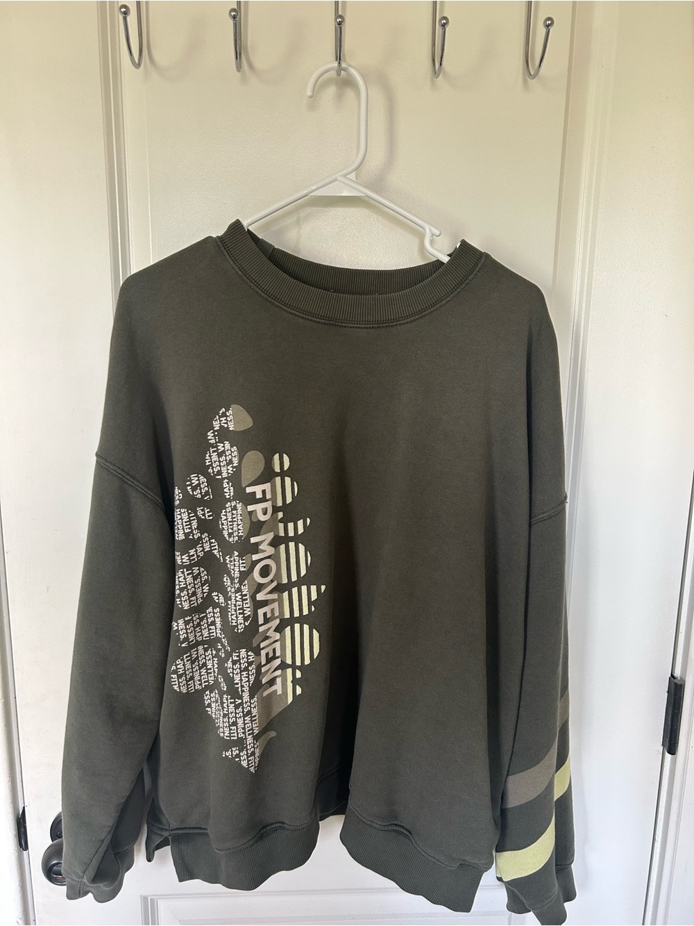 Free People Olive Green Crewneck Sweatshirt with Graphic